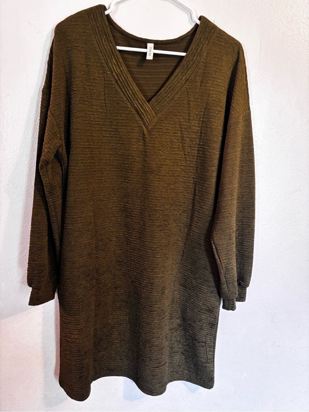 V-Neck Long Sleeve Dress in Olive Green